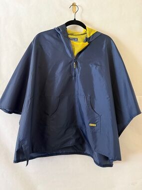 Kids Hooded Rain Poncho Size 10 Yellow Blue Waterproof Pullover Packable Jacket